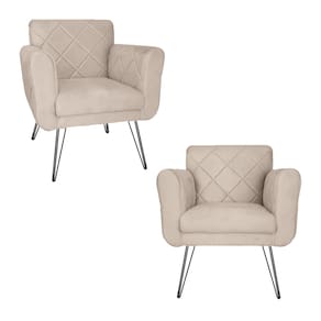 Kit 2 Poltronas Decorativas Para Quarto Closet Pés de Ferro Isabella Corano Bege - LM DECOR