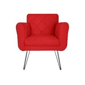 Poltrona Estofada Para Hall de Entrada Com Pés de Ferro Isabella Suede Vermelho - LM DECOR