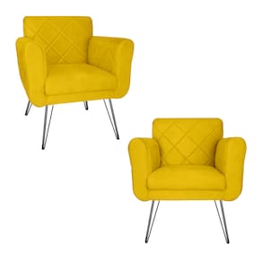 Kit 2 Poltronas Decorativas Para Quarto Closet Pés de Ferro Isabella Corano Amarelo - LM DECOR