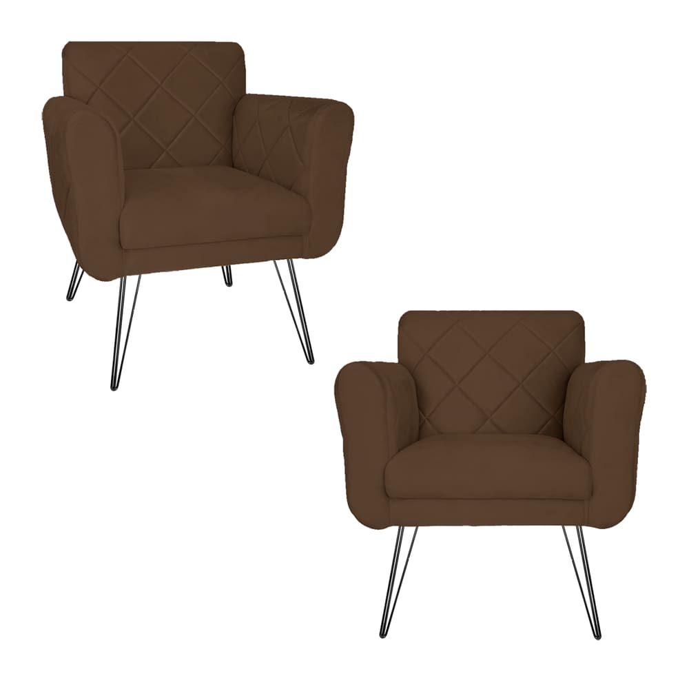 Jogo 2 Poltronas Decorativas Para Escritório Pés de Ferro Isabella Suede Marrom - LM DECOR