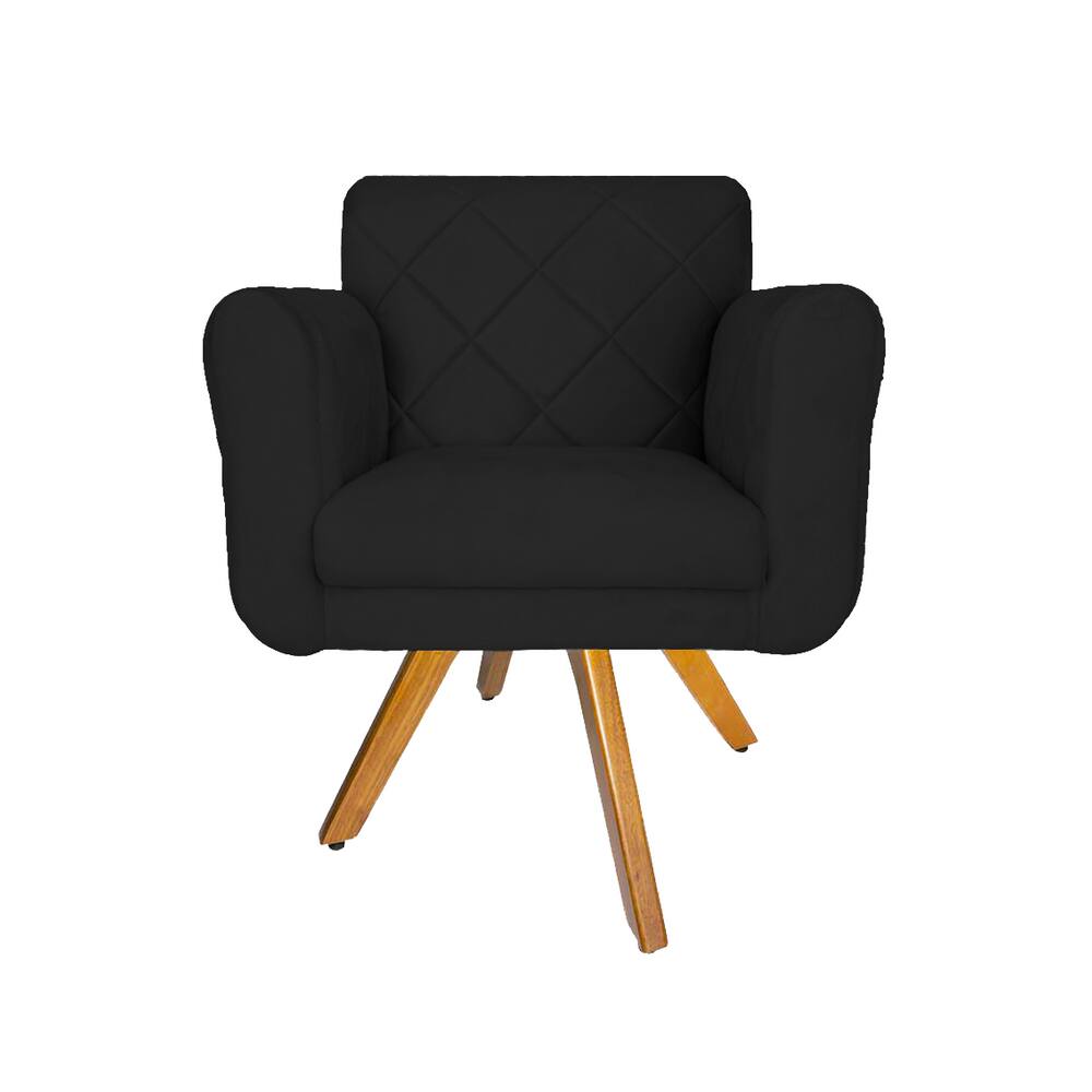 Poltrona Estofada Com Base Giratória De Madeira Salão Isabella Corano Preto - LM DECOR