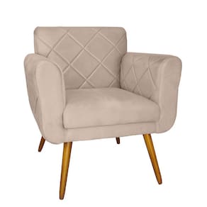 Poltrona Decorativa Estofada Para Salão de Beleza Isabella Suede Bege - LM DECOR
