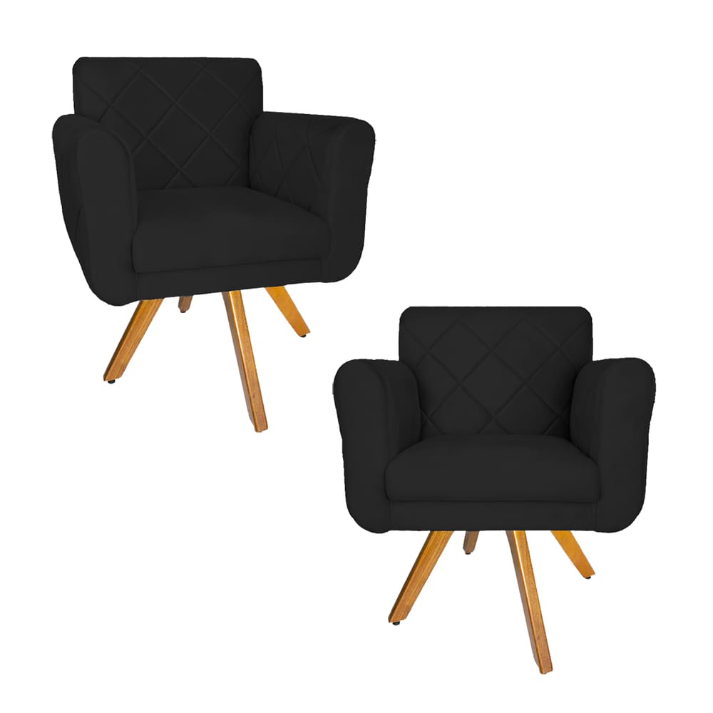 Combo 2 Poltrona Estofada Base Giratória De Madeira Clínica Isabella Corano Preto - LM DECOR