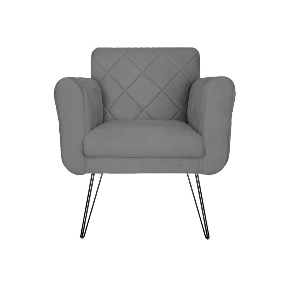 Poltrona Estofada Para Hall de Entrada Com Pés de Ferro Isabella Suede Cinza - LM DECOR
