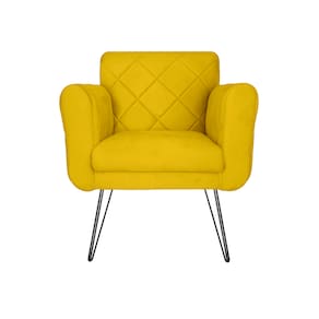 Poltrona Estofada Para Hall de Entrada Com Pés de Ferro Isabella Suede Amarelo - LM DECOR
