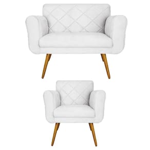 Kit Namoradeira e 1 Poltrona Estofada Para Sala de Tv Isabella Suede Branco - LM DECOR