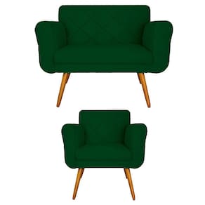 Combo Namoradeira e 1 Poltrona Estofada Hall de Entrada Isabella Suede Verde - LM DECOR