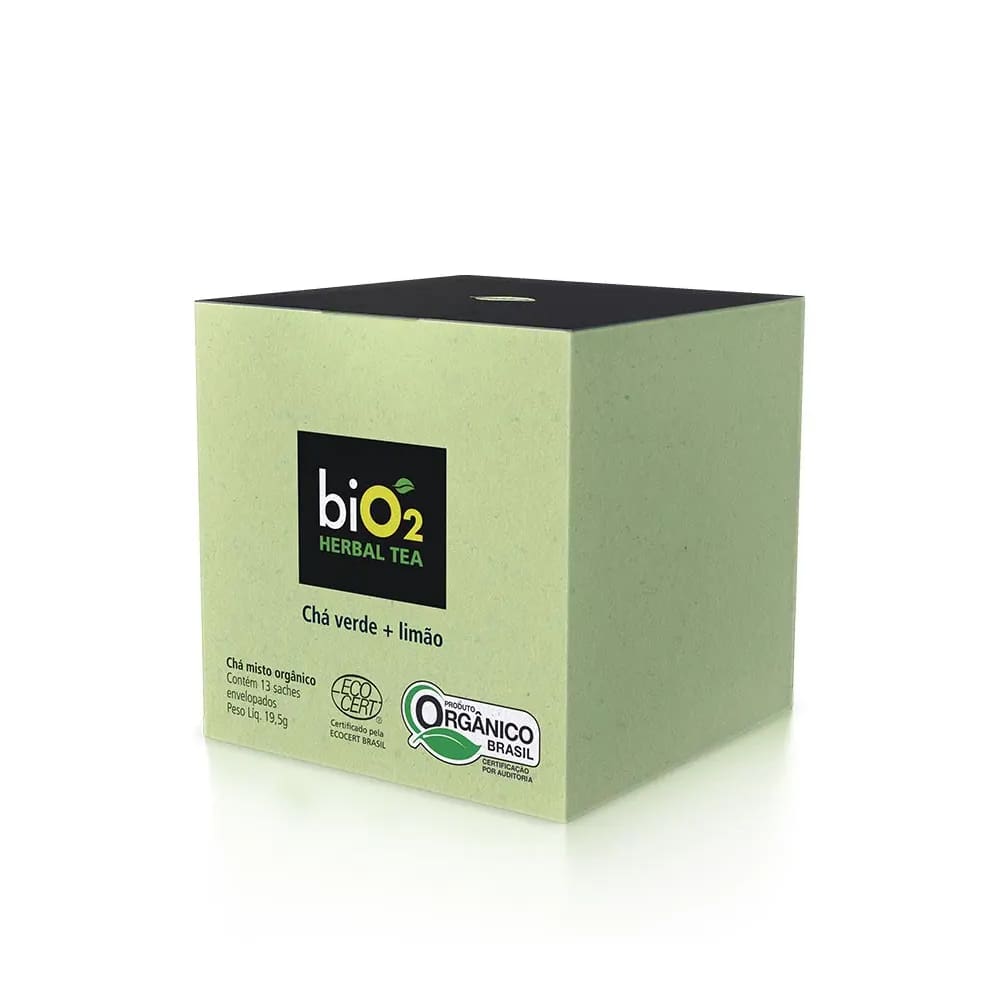 Chá Verde e Limão Orgânico biO2 Herbal Tea Caixa 13 Sachês