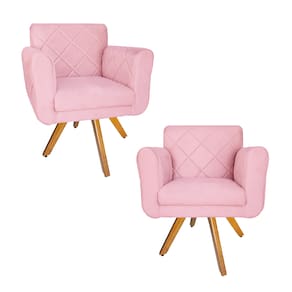 Combo 2 Poltrona Estofada Base Giratória De Madeira Clínica Isabella Corano Rosa Bebe - LM DECOR