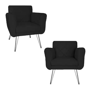 Conjunto 2 Poltronas Estofadas Para Consultório Pés de Ferro Isabella Corano Preto - LM DECOR