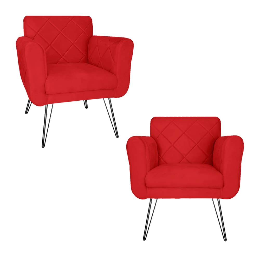 Jogo 2 Poltronas Decorativas Para Escritório Pés de Ferro Isabella Corano Vermelho - LM DECOR