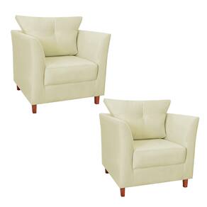 Jogo 02 Poltrona Estofada Com Almofada Isis Recepção Consultório Suede Bege - LM DECOR