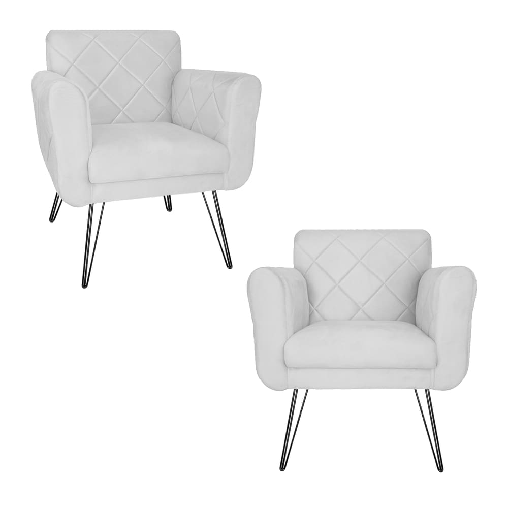 Jogo 2 Poltronas Decorativas Para Escritório Pés de Ferro Isabella Corano Branco - LM DECOR