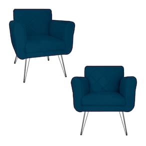 Kit 2 Poltronas Decorativas Para Quarto Closet Pés de Ferro Isabella Suede Azul Marinho - LM DECOR