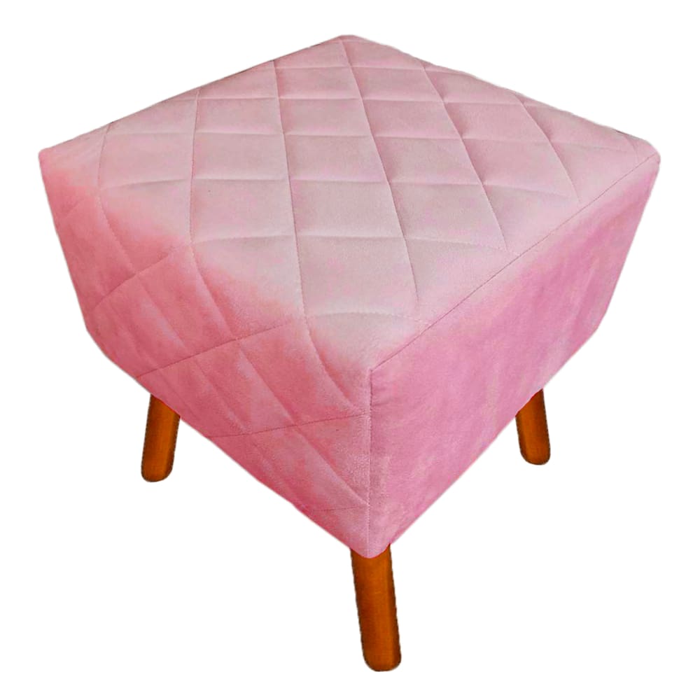 Puff Banqueta Decorativo Em Tressê Isabella Pés Palito Suede Rosa - LM DECOR