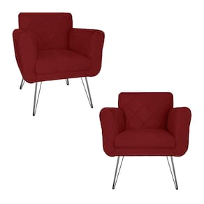 Conjunto 2 Poltronas Estofadas Para Consultório Pés de Ferro Isabella Suede Vermelho Bordo - LM DECOR