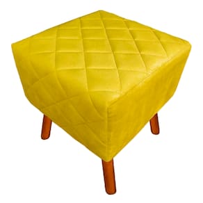 Puff Banqueta Decorativo Em Tressê Isabella Pés Palito Corano Amarelo - LM DECOR