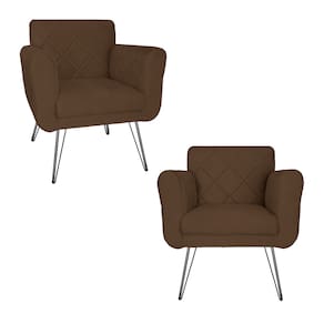 Conjunto 2 Poltronas Estofadas Para Consultório Pés de Ferro Isabella Corano Marrom - LM DECOR