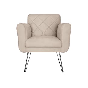 Poltrona Decorativa Para Recepção Com Pés de Ferro Isabella Corano Bege - LM DECOR