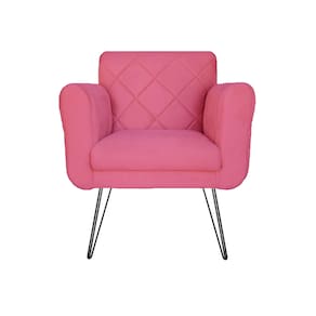 Poltrona Estofada Para Hall de Entrada Com Pés de Ferro Isabella Suede Rosa Barbie - LM DECOR