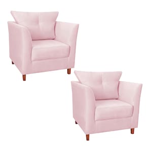 Kit 02 Poltrona Estofada Com Almofada Isis Recepção Consultório Corano Rosa Bebê - LM DECOR