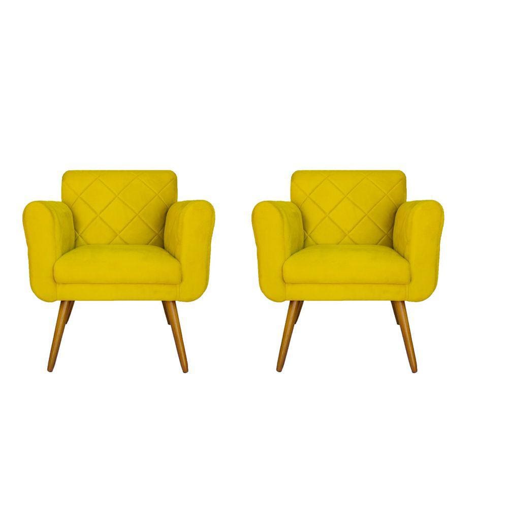 Kit 02 Poltronas Decorativa Sala Recepção Em Tressê Isabella Suede Amarelo - LM DECOR