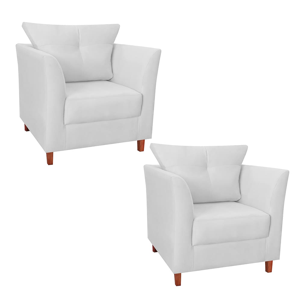 Jogo 02 Poltrona Estofada Com Almofada Isis Recepção Consultório Suede Branco - LM DECOR