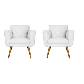 Jogo 02 Poltronas Estofadas Decorativas Para Consultório Isabella Suede Branco- LM DECOR