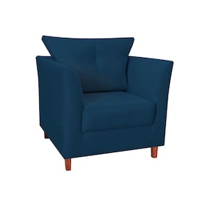 Poltrona Estofada Com Almofada Isis Recepção Consultório Suede Azul Marinho - LM DECOR