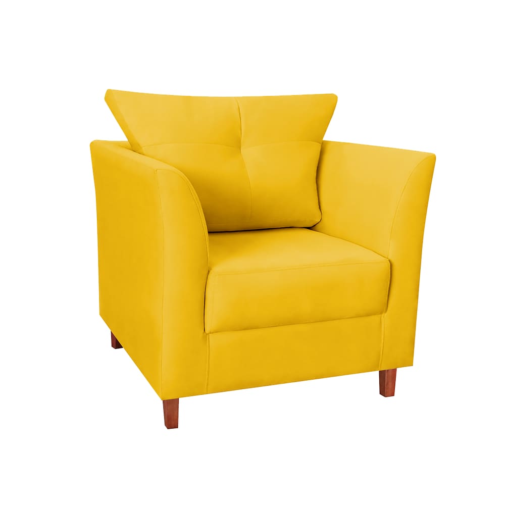 Poltrona Estofada Com Almofada Isis Recepção Consultório Corano Amarelo - LM DECOR