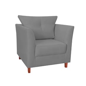 Poltrona Estofada Com Almofada Isis Recepção Consultório Suede Cinza - LM DECOR