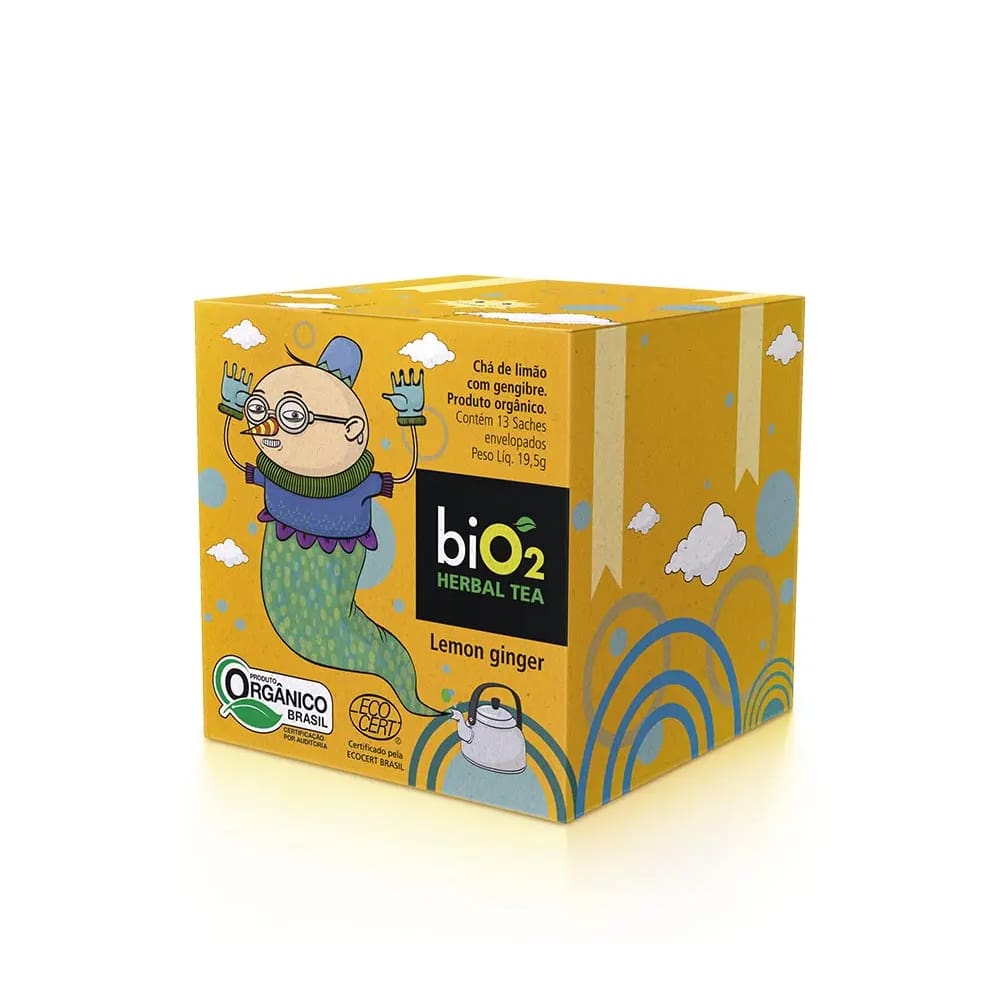 Chá Lemon Ginger Orgânico biO2 Herbal Tea Caixa 13 Sachês