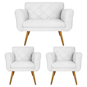 Combo Namoradeira e 2 Poltrona Decorativa Para Escritório Isabella Suede Branco - LM DECOR