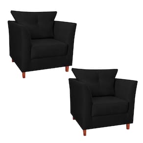 Jogo 02 Poltrona Estofada Com Almofada Isis Recepção Consultório Suede Preto - LM DECOR