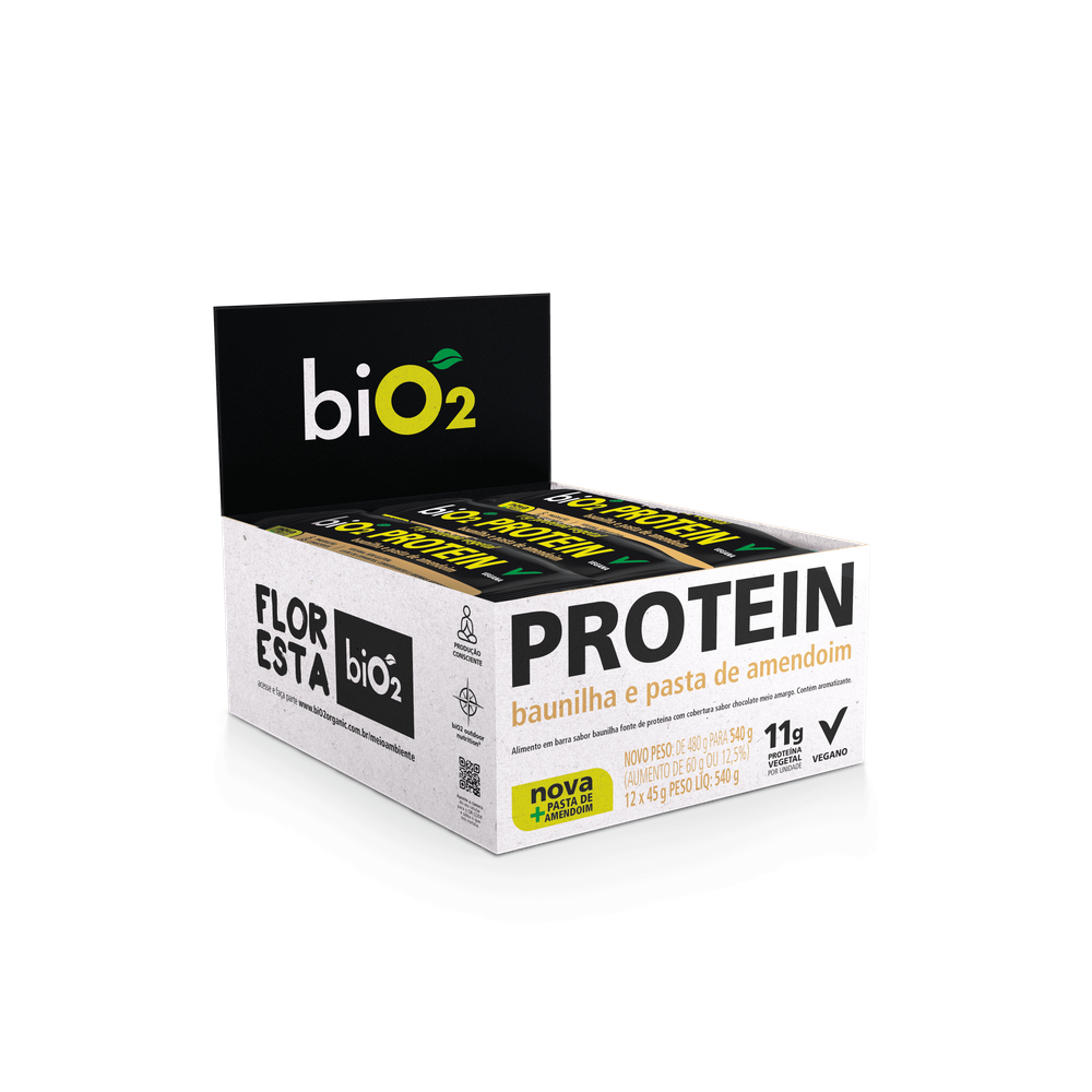 Barra de Proteína Vegana Baunilha e Pasta de Amendoim biO2 Cx 12 un de 45 g