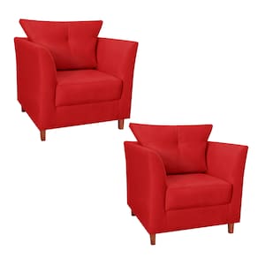 Jogo 02 Poltrona Estofada Com Almofada Isis Recepção Consultório Suede Vermelho - LM DECOR