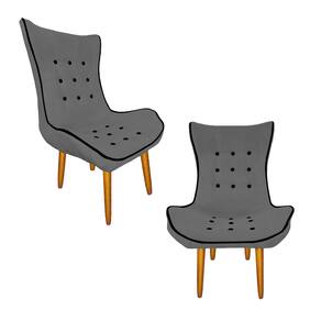 Kit 02 Poltrona Decorativa Jessica Sala De Estar Salão Clínica Suede Cinza - LM DECOR