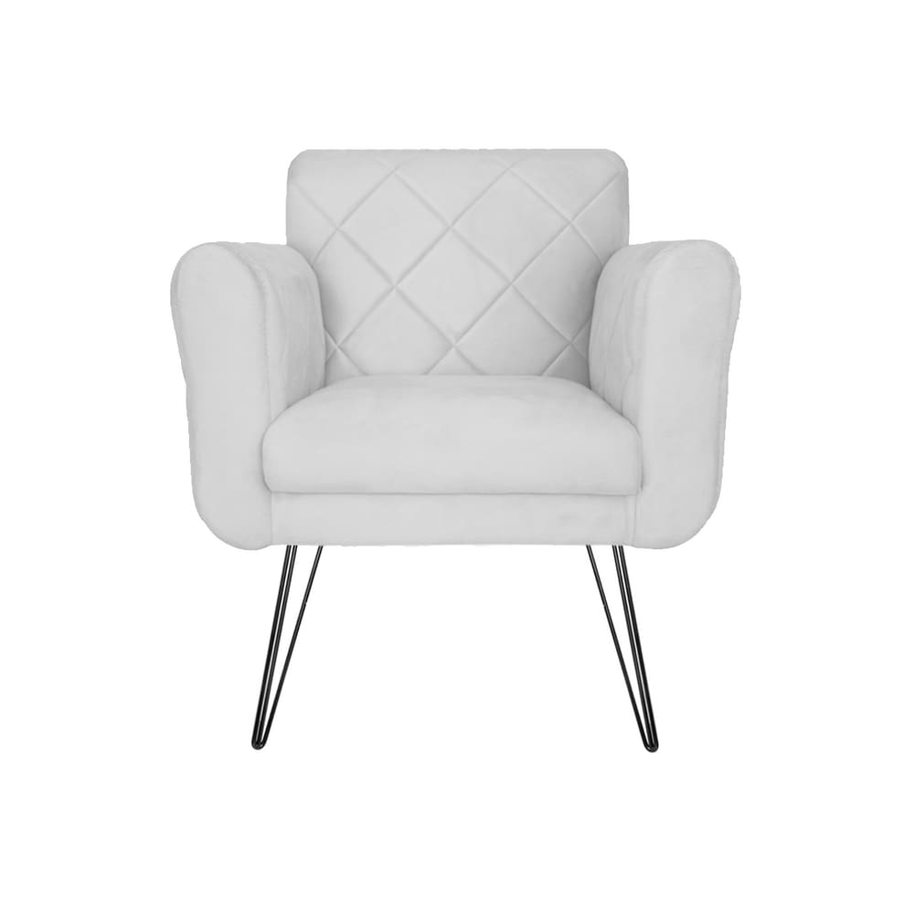 Poltrona Decorativa Para Recepção Com Pés de Ferro Isabella Corano Branco - LM DECOR
