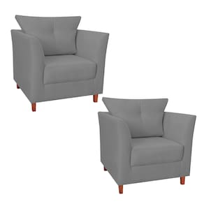Jogo 02 Poltrona Estofada Com Almofada Isis Recepção Consultório Suede Cinza - LM DECOR