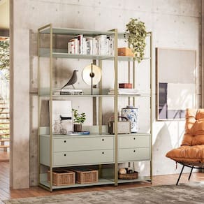 Estante para Livros Modulado Industrial 4 Gavetas 10 Prateleiras Olivar Off White