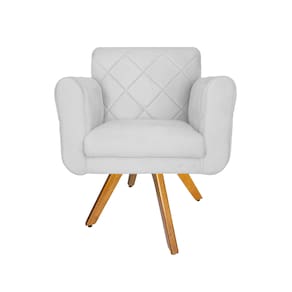 Poltrona Estofada Com Base Giratória De Madeira Salão Isabella Suede Branco - LM DECOR