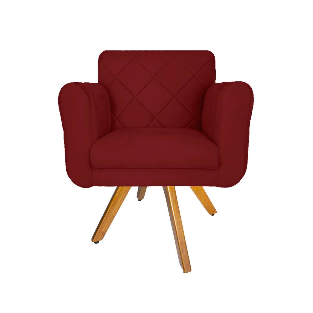Poltrona Estofada Com Base Giratória De Madeira Salão Isabella Suede Vermelho Bordô - LM DECOR