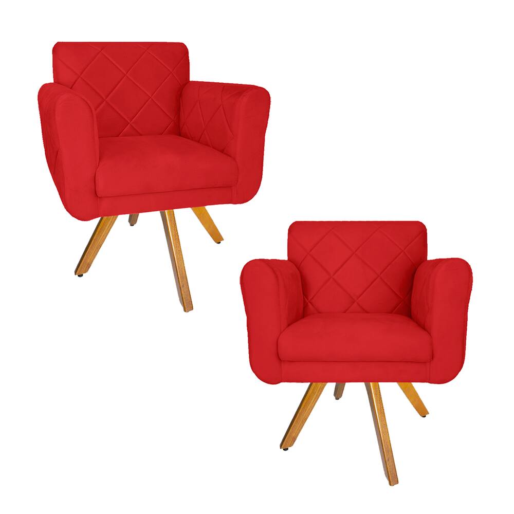 Combo 2 Poltrona Estofada Base Giratória De Madeira Clínica Isabella Suede Vermelho - LM DECOR
