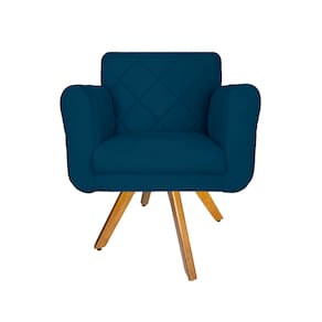Poltrona Estofada Com Base Giratória De Madeira Sala Isabella Suede Azul Marinho - LM DECOR