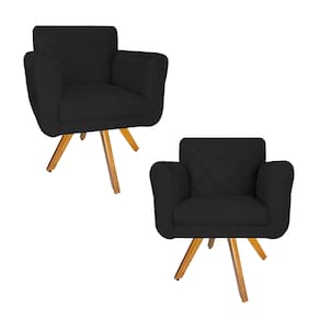 Combo 2 Poltrona Estofada Base Giratória De Madeira Clínica Isabella Suede Preto - LM DECOR