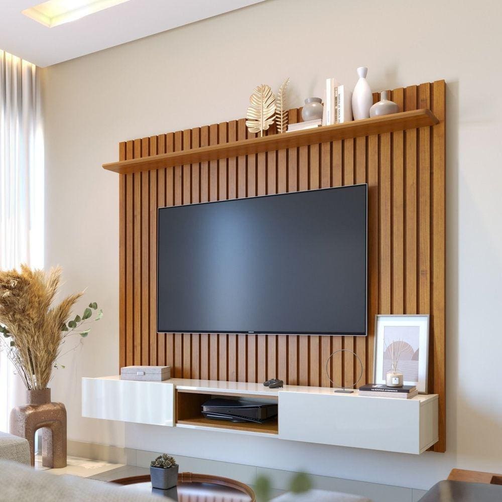 Painel para TV até 70 Polegadas Ripado Loft 1,8m Imcal Marrom/Off White