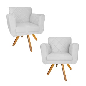 Combo 2 Poltrona Estofada Base Giratória De Madeira Clínica Isabella Suede Branco - LM DECOR