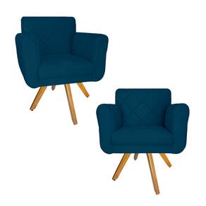 Kit 2 Poltrona Estofada Base Giratória De Madeira Sala Isabella Suede Azul Marinho - LM DECOR