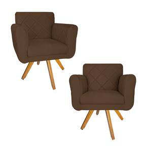 Conjunto 2 Poltrona Decorativa Com Base Giratória De Madeira Isabella Suede Marrom - LM DECOR