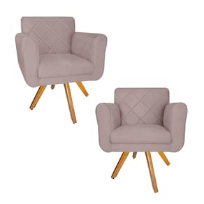 Conjunto 2 Poltrona Decorativa Com Base Giratória De Madeira Isabella Suede Rosê - LM DECOR